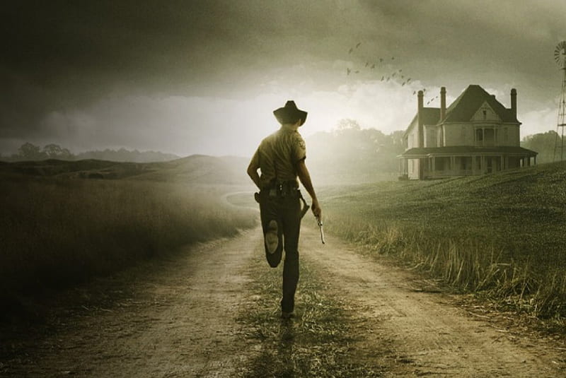 The Walking Dead, farm house, road, Rick Grimes, Sheriff, HD wallpaper