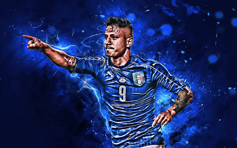 Gianluca Lapadula, abstract art, Italy National Team, soccer, footballers, Lapadula, neon lights, Italian football team, HD wallpaper