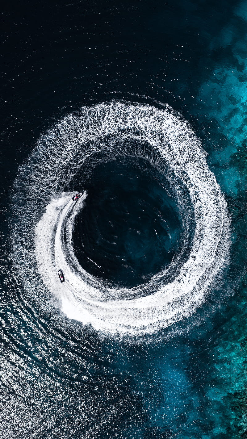 Jetski circle in ocean, blue, boat, fun, jetski, maldives, ocean, stunt, water, watersports, HD phone wallpaper