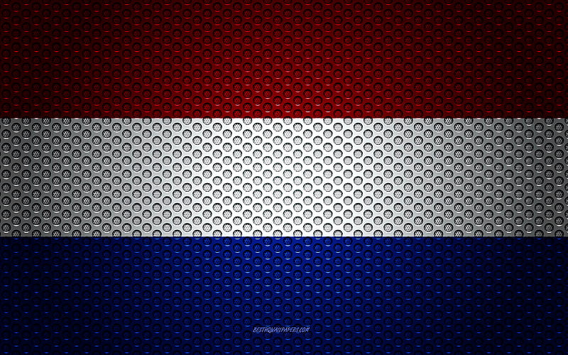 Flag of Netherlands creative art, metal mesh texture, Netherlands flag, national symbol, Netherlands, Europe, flags of European countries, HD wallpaper