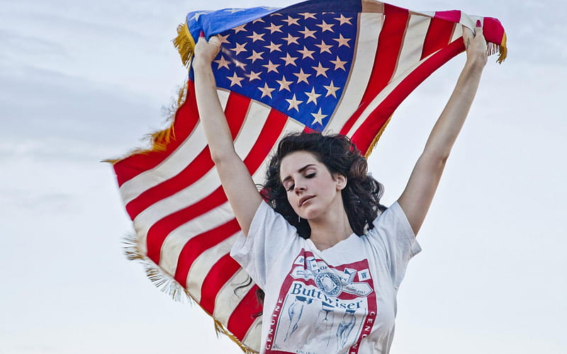 Lana Del Rey, Portrait, American singer, American flag, USA, HD wallpaper