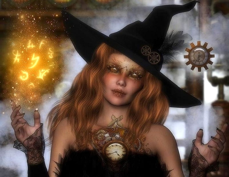 ~Steampunk Witch~, witch, holiday, halloween, steampunk, love four seasons, creative pre-made, digital art, spell, fantasy, 3d illustration, gothic, weird things people wear, HD wallpaper