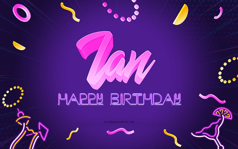 Happy Birtay Ian Purple Party Background, Ian, creative art, Happy Ian birtay, Ian name, Ian Birtay, Birtay Party Background, HD wallpaper