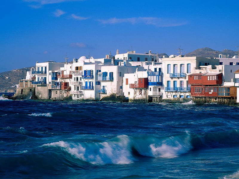 mykonos little Venice, greece, mykonos, islands, holidays, cyclades, sea, HD wallpaper