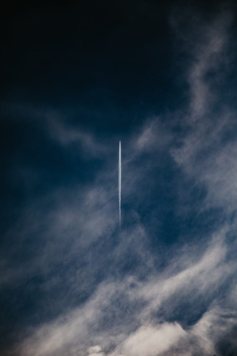 plane, trail, sky, clouds, smoke, HD phone wallpaper