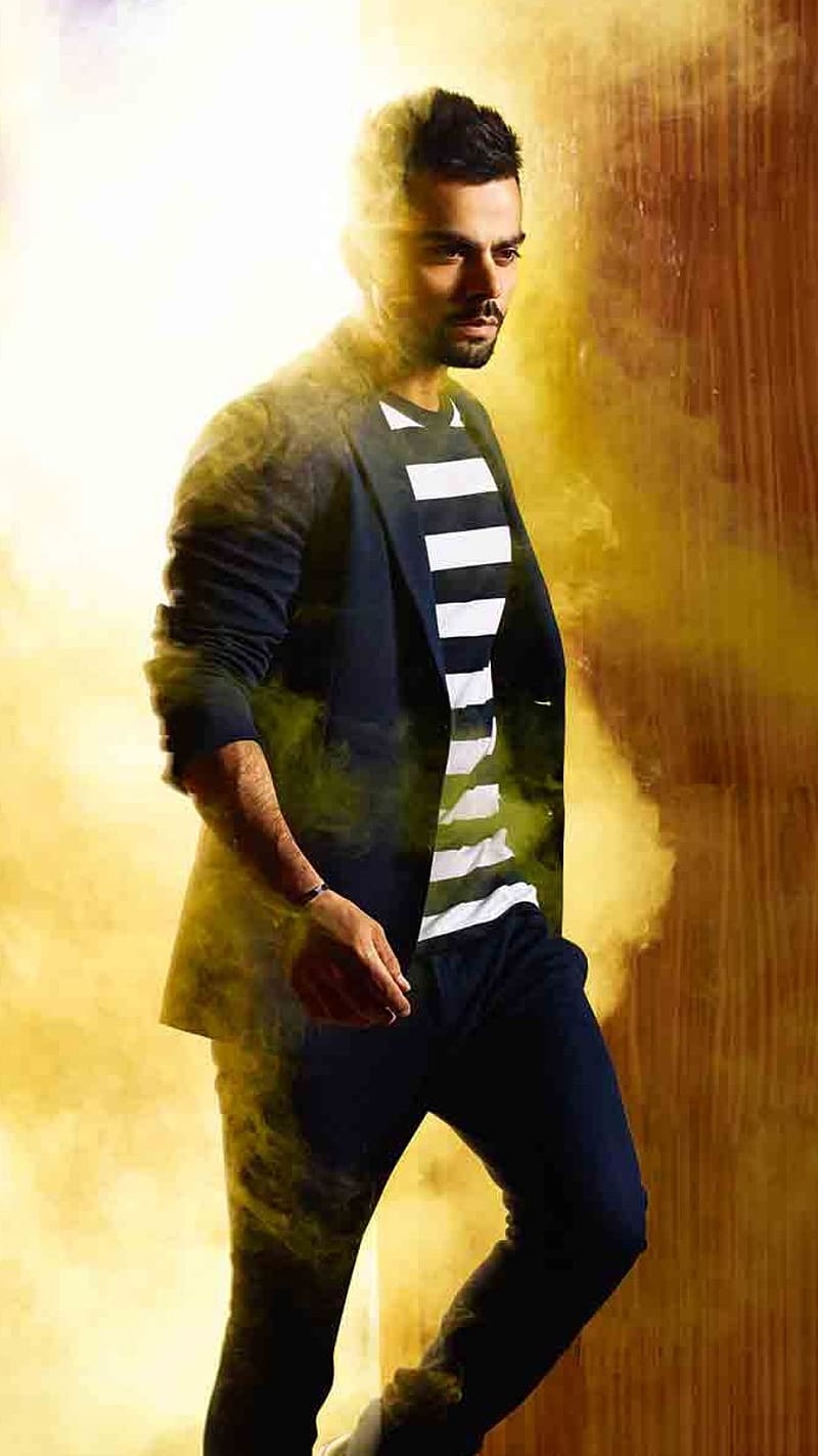 Virat Kohli Ka, In Smoky Effect, smoky effect, yellow, walking, pose, cricketer, HD phone wallpaper