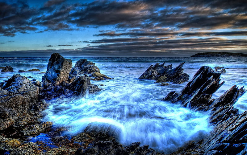 Sensational Blue Seascape, beach, rocks, ocean, waves, sea, HD wallpaper