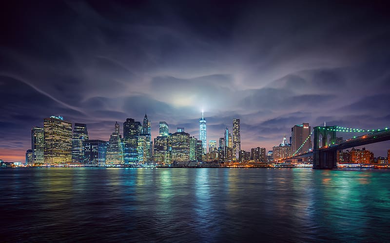 Cities, Night, City, Light, Bridge, New York, Skyline, Brooklyn Bridge, HD wallpaper