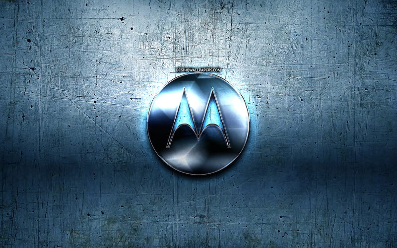 Motorola metal logo, blue metal background, artwork, Motorola, brands, Motorola 3D logo, creative, Motorola logo, HD wallpaper