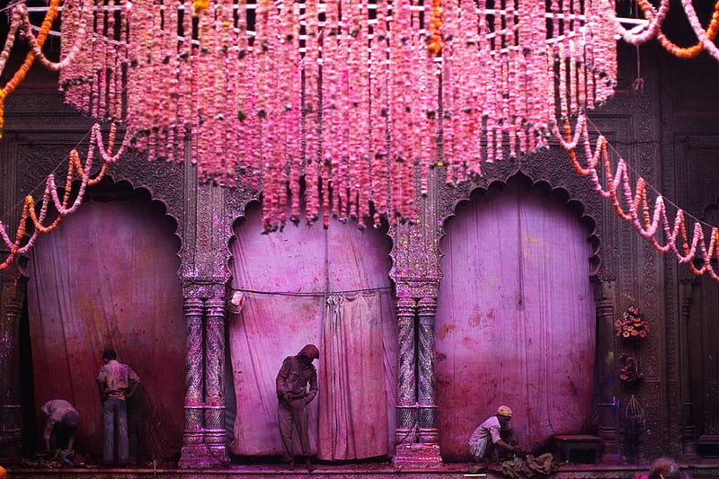 Bankey Bihari Temple, architecture, bihari, buildings, temple, bankey, pink, HD wallpaper
