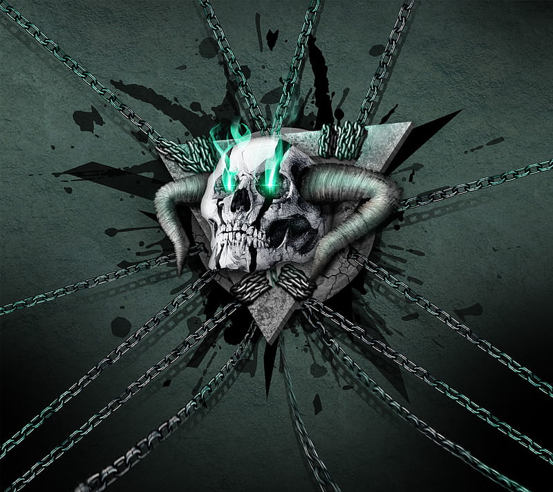 Chained, chains, skull, HD wallpaper