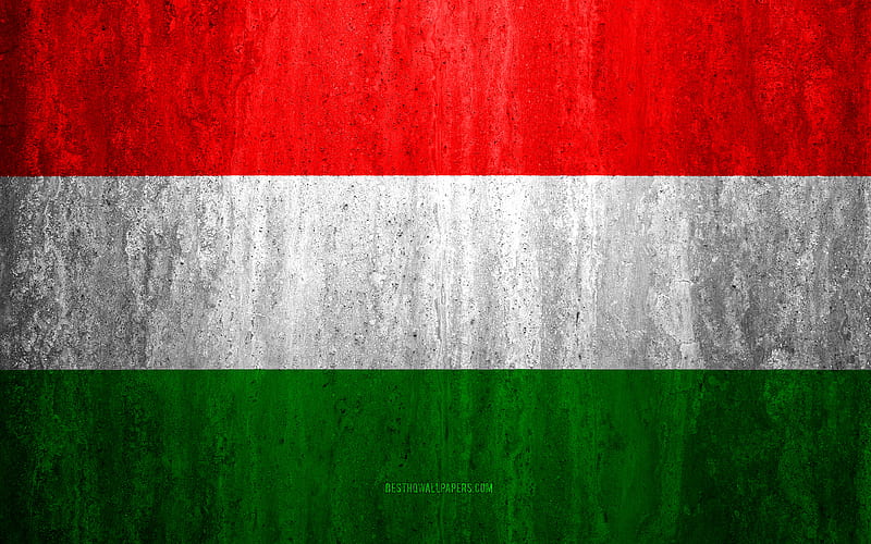 Flag of Hungary stone background, grunge flag, Europe, Hungary flag, grunge art, national symbols, Hungary, stone texture, HD wallpaper
