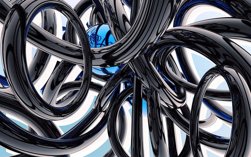 Abstract 3D, Serpentine, Circle, Sphere, Black, 3D, Abstract Blue, HD wallpaper