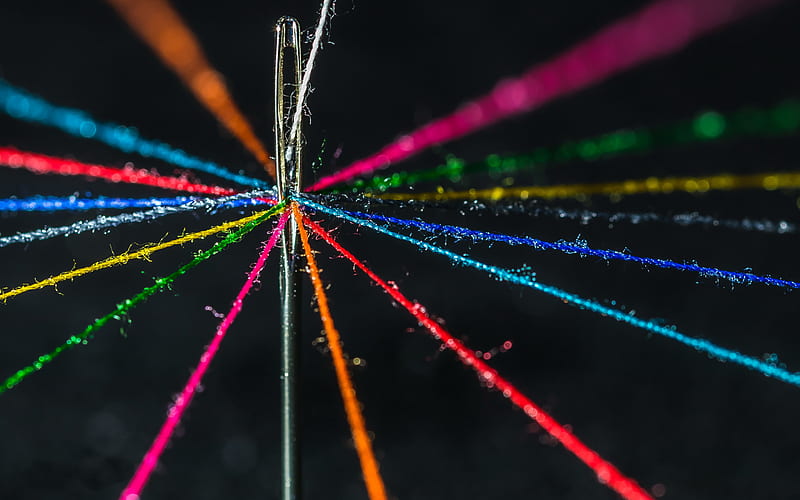 multicolored threads, bright lines background, colored threads, needle, creative art, HD wallpaper