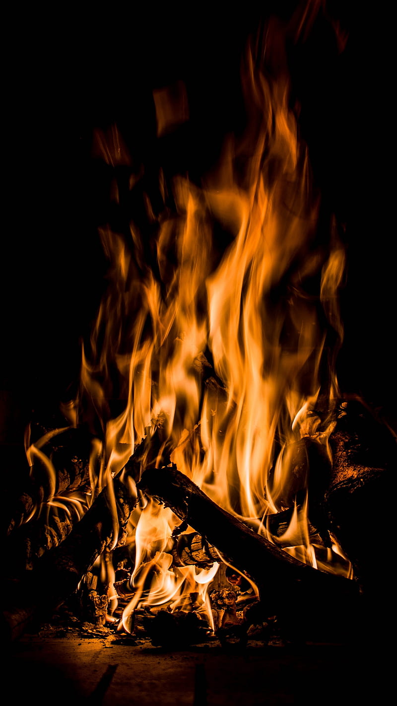 flame, love, fire, burning, firewood, fireplace, night, HD phone wallpaper