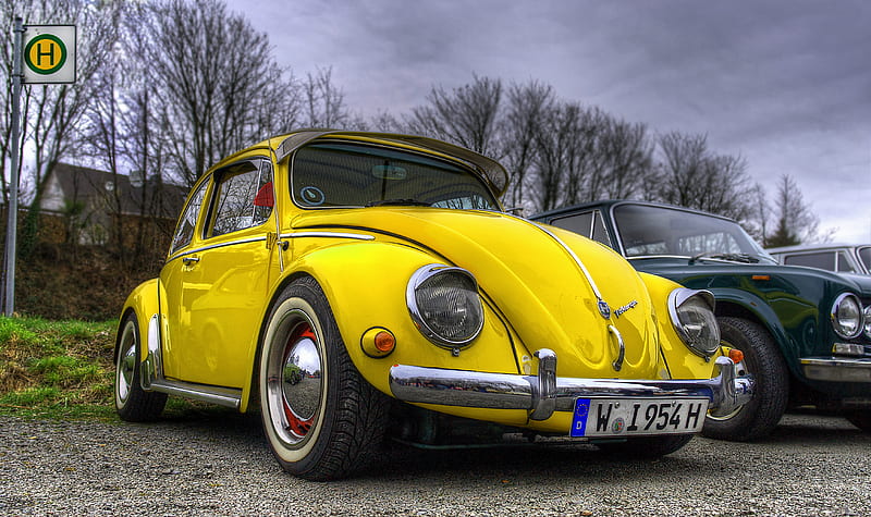 volkswagen beetle, yellow, retro cars, Vehicle, HD wallpaper