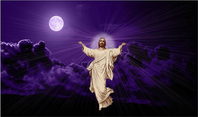 Collage on purple sky, risen, christ, moon, jesus, sky, HD wallpaper