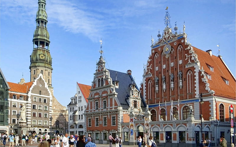 Riga, Latvia, Latvia, Riga, church, houses, HD wallpaper