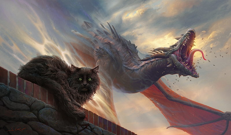 Balerion the Black Dread, art, luminos, game of thrones, black, cat, pisici, dragon, joshua cairos, HD wallpaper