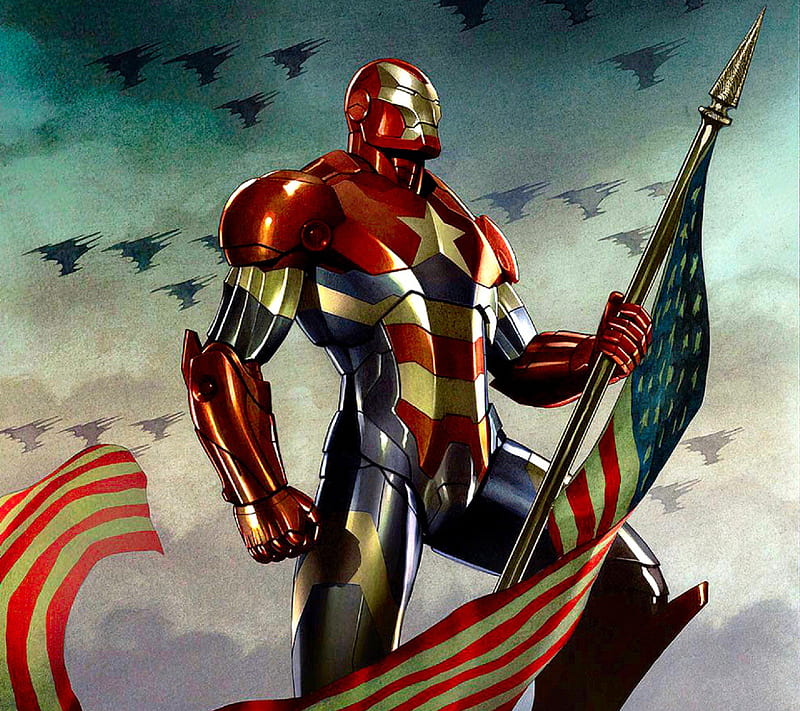 Iron Man, animated, cartoon, comic, flag, HD wallpaper | Peakpx