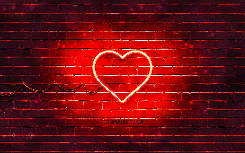 Heart neon icon red background, neon symbols, Heart, creative, neon icons, Heart sign, love signs, Heart icon, love icons, love concepts, HD wallpaper