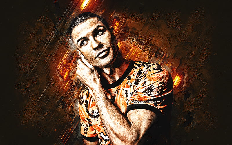 Cristiano Ronaldo, CR7, portrait, football star, Juventus orange uniforms, football, HD wallpaper