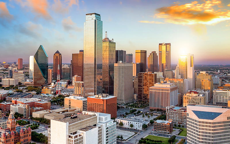Dallas, evening, sunset, skyscrapers, Dallas skyline, Bank of America  Plaza, HD wallpaper | Peakpx