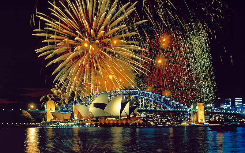 Sydney, nightscapes, Sydney Opera House, fireworks, Australia, HD wallpaper