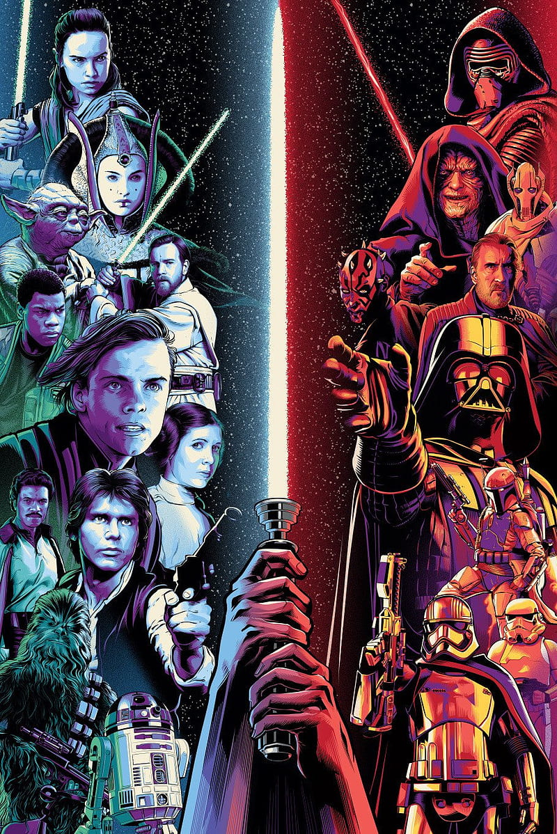 Star Wars Poster, darkside, empire, first order, jedi, lightsaber, prequels, rebels, resistance, sith, star wars, HD phone wallpaper