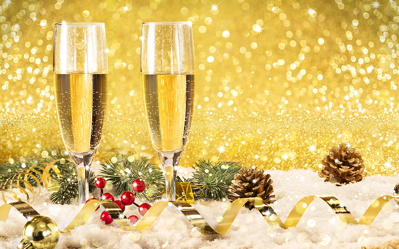 Happy New Year xmas, champagne, Christmas, christmas decorations, New Year, HD wallpaper