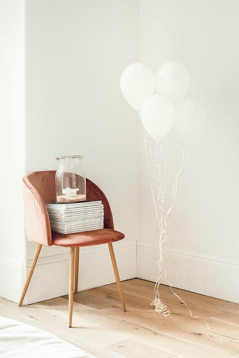 chair, air balloons, white, aesthetics, HD phone wallpaper