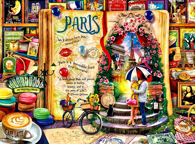 Life is an Open Book F, art, France, book, bonito, illustration, artwork, fantasy, Paris, painting, wide screen, HD wallpaper
