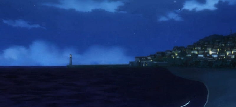 Soufrabi, Video Game, Anime, Manga, Lighthouse, Sea, Nen, Night, Greed Island Arc, Shore, Sky, Port City, City, Clouds, 2011, Lights, Hunter X Hunter, HD wallpaper
