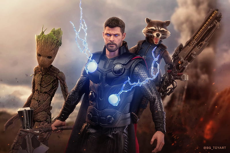 Thor, Groot And Rocket, HD wallpaper