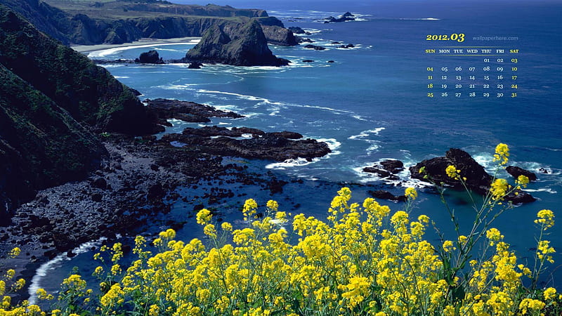Pacific Coastline-March 2012 calendar themes, HD wallpaper