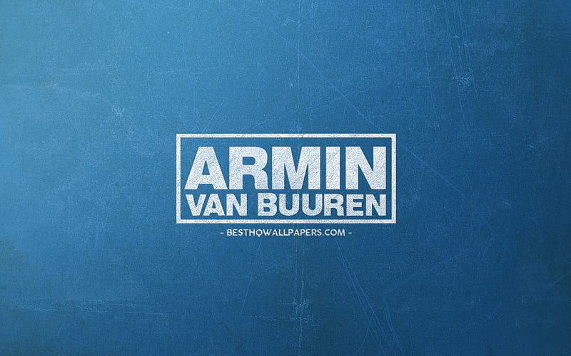 Armin van Buuren, logo, blue retro background, creative art, white chalk logo, Dutch DJ, HD wallpaper