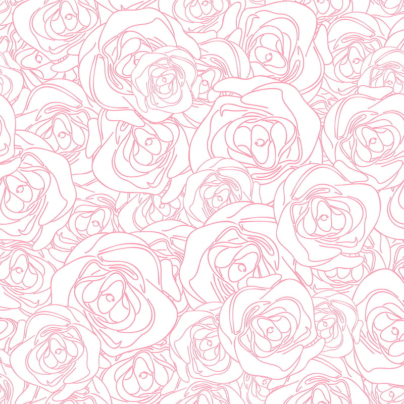 Seamless pattern with abstract pink line roses, simple hand drawn