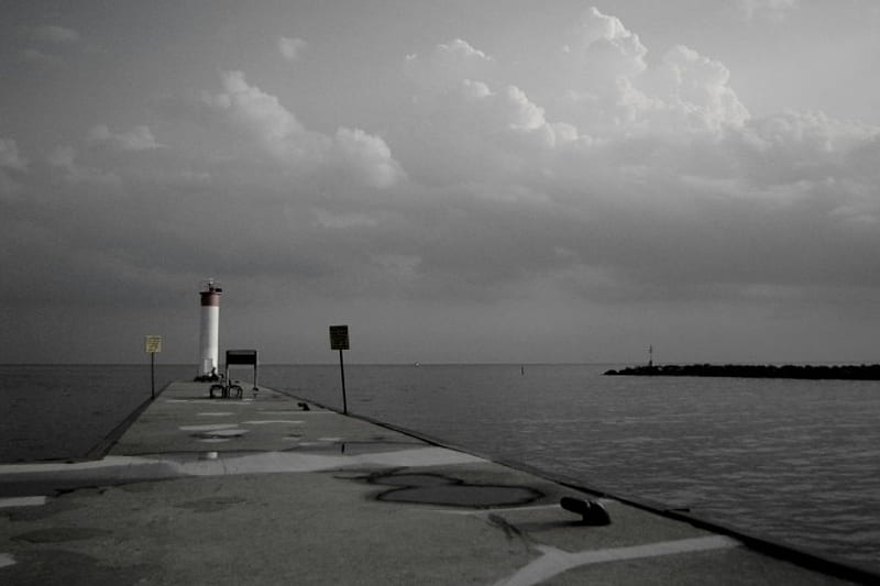 Your next tiny lighthouse, Ontario, Canada, Lakes, Whitby, Monochrome, HD wallpaper