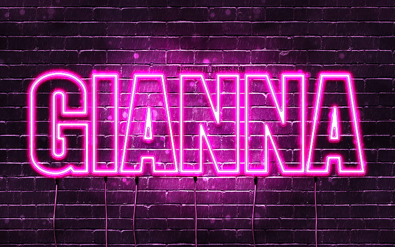 Gianna with names, female names, Gianna name, purple neon lights, horizontal text, with Gianna name, HD wallpaper