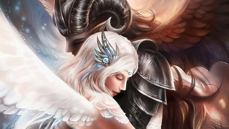 Demonio y ángel amor, demonios, fantasía, amor, pintura, ángeles, Fondo de  pantalla HD | Peakpx
