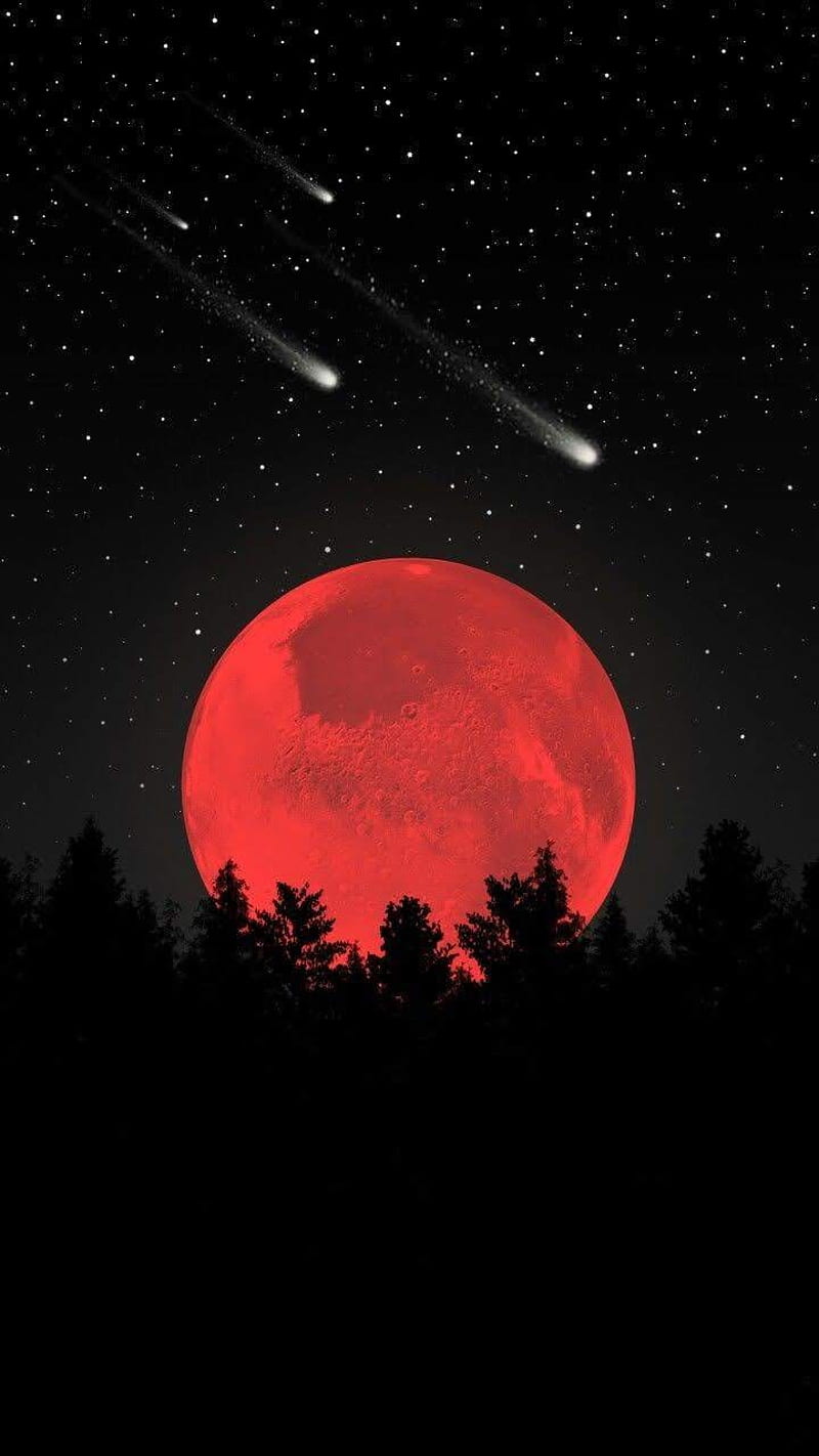 RED MOON KIRMIZI AY, moonlight, space, universe, HD phone wallpaper