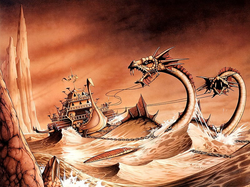 The Sea Chariot, art, fantasy, sea monsters, abstract, sea, HD wallpaper