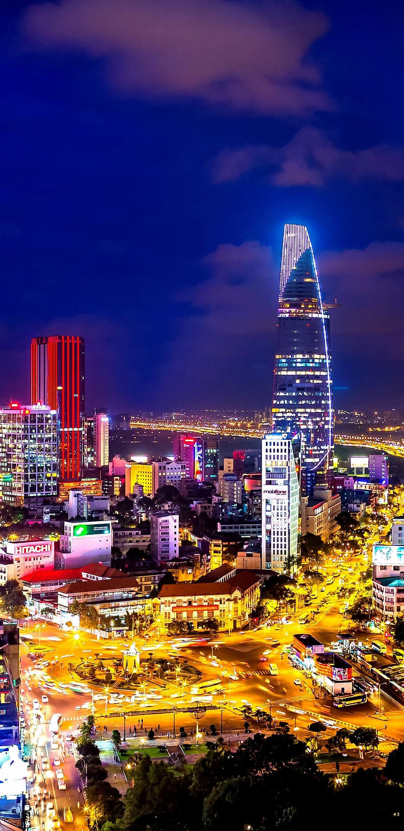 Cities, Night, City, Skyscraper, Building, Light, Cityscape, Vietnam, Ho Chi Minh City, HD phone wallpaper