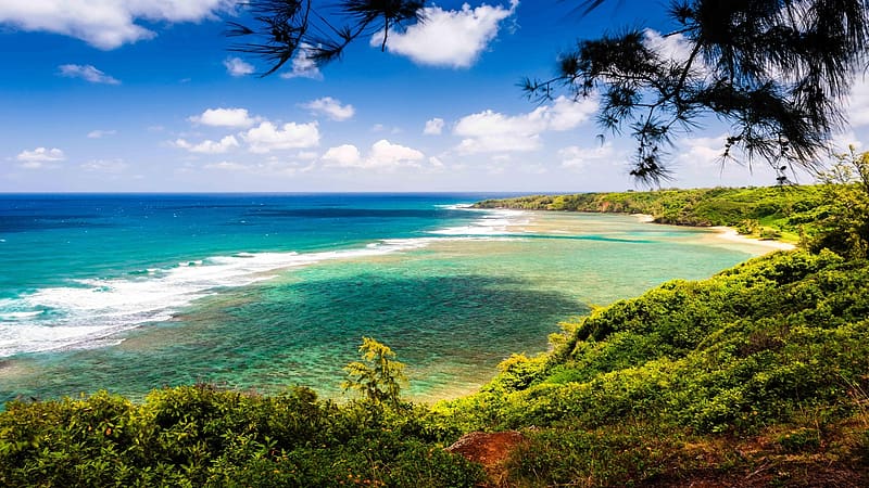 HD wallpaper pila a beach kauai hawaii ocean pacific clouds landscape sky water usa