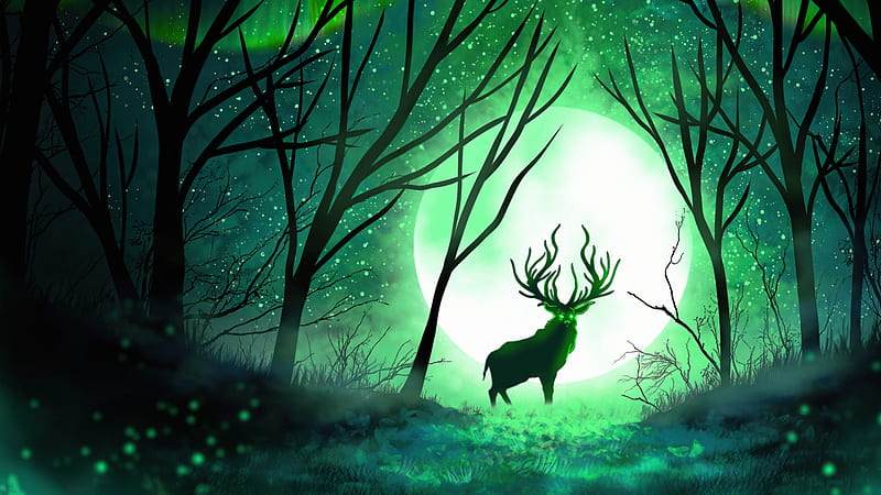 Forest Spirit , reindeer, forest, artist, artwork, digital-art, HD wallpaper