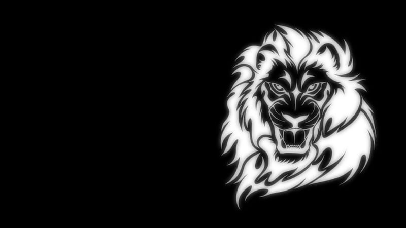 glowing lion art, glowing, cg, computer, black, white, lion, light, HD wallpaper