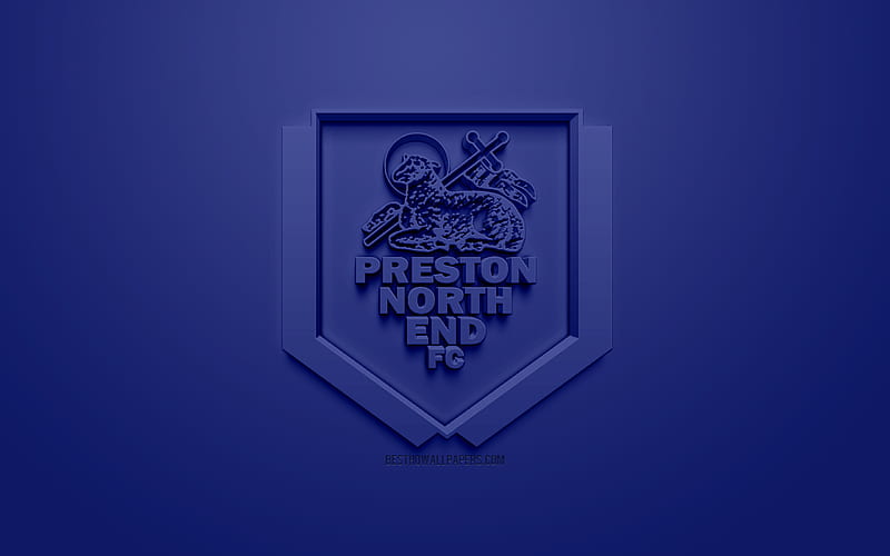 Preston North End FC, creative 3D logo, blue background, 3d emblem, English football club, EFL Championship, Preston, England, United Kingdom, English Football League Championship, 3d art, football, 3d logo, HD wallpaper