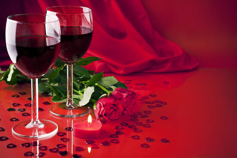ღ❤ღ, romantic, wine, love, heart, wineglasses, roses, gift, HD wallpaper