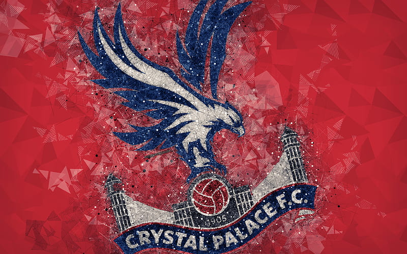 Crystal Palace FC logo, geometric art, English football club, creative emblem, red abstract background, Premier League, Croydon, London, UK, football, HD wallpaper