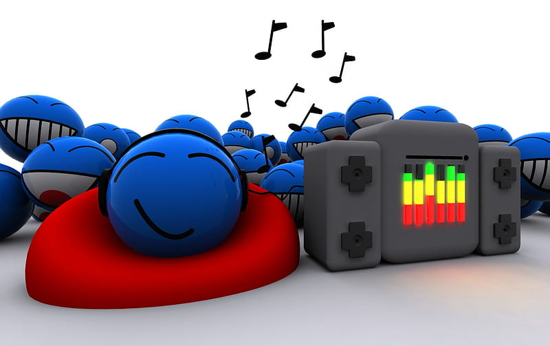 Let's have a party, headphones, stereo, blue smiley, music, HD wallpaper